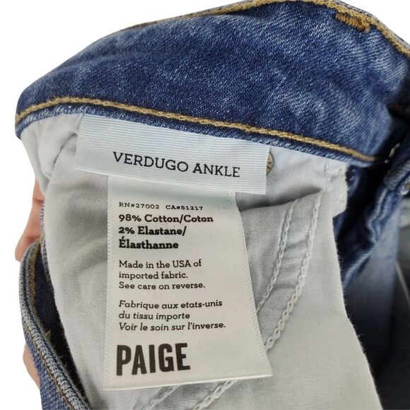PAIGE Verdugo Ankle Cleary Distressed Raw Hem Skinny Jean Light Wash Ripped Hole - Picture 7 of 8